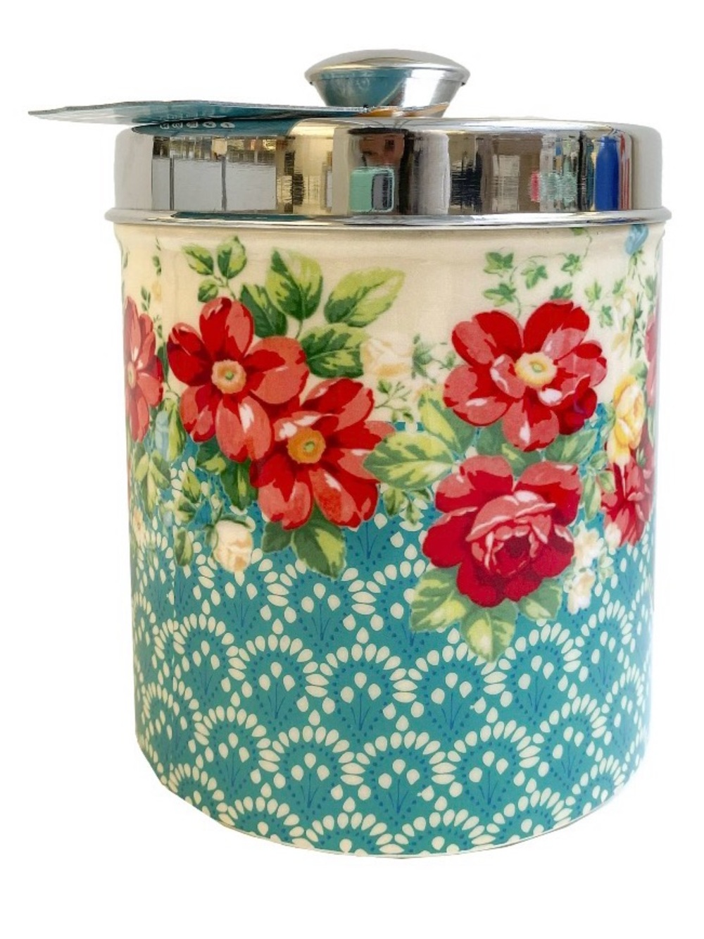 Pioneer Woman 80oz Pet  Food Storage Canister with Chrome Lid - NWT